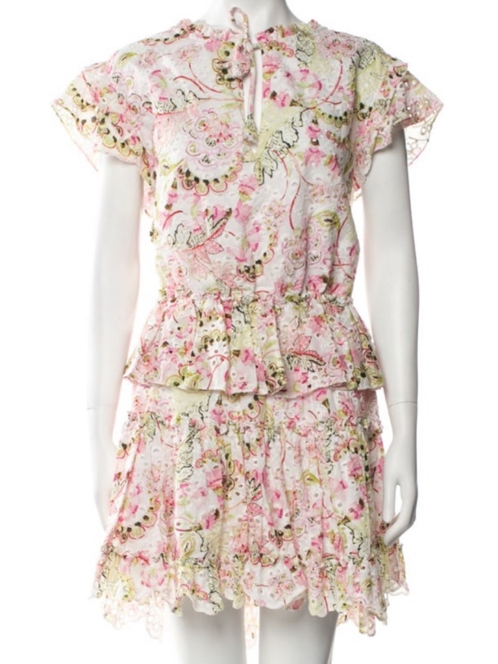 Misa Los Angeles Pink Floral Tiered Ruffle Dress